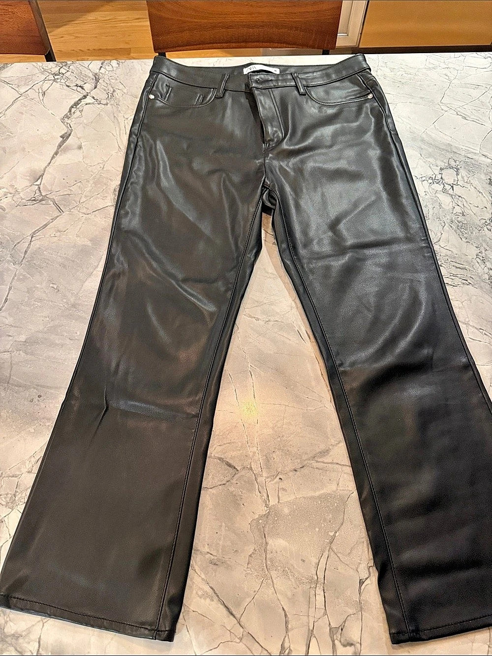 Zara Black faux leather ankle flare Leg Pants Size 8 US/EUR 40